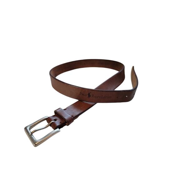 Polo Ralph Lauren Brown Leather Belt Silver Buckle Men's Sz 36 - Picture 2 of 12